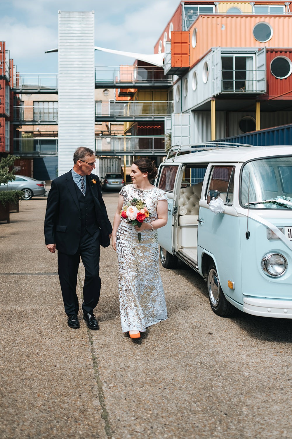 Fun London Wedding in a Warehouse with a Sequin Wedding Dress