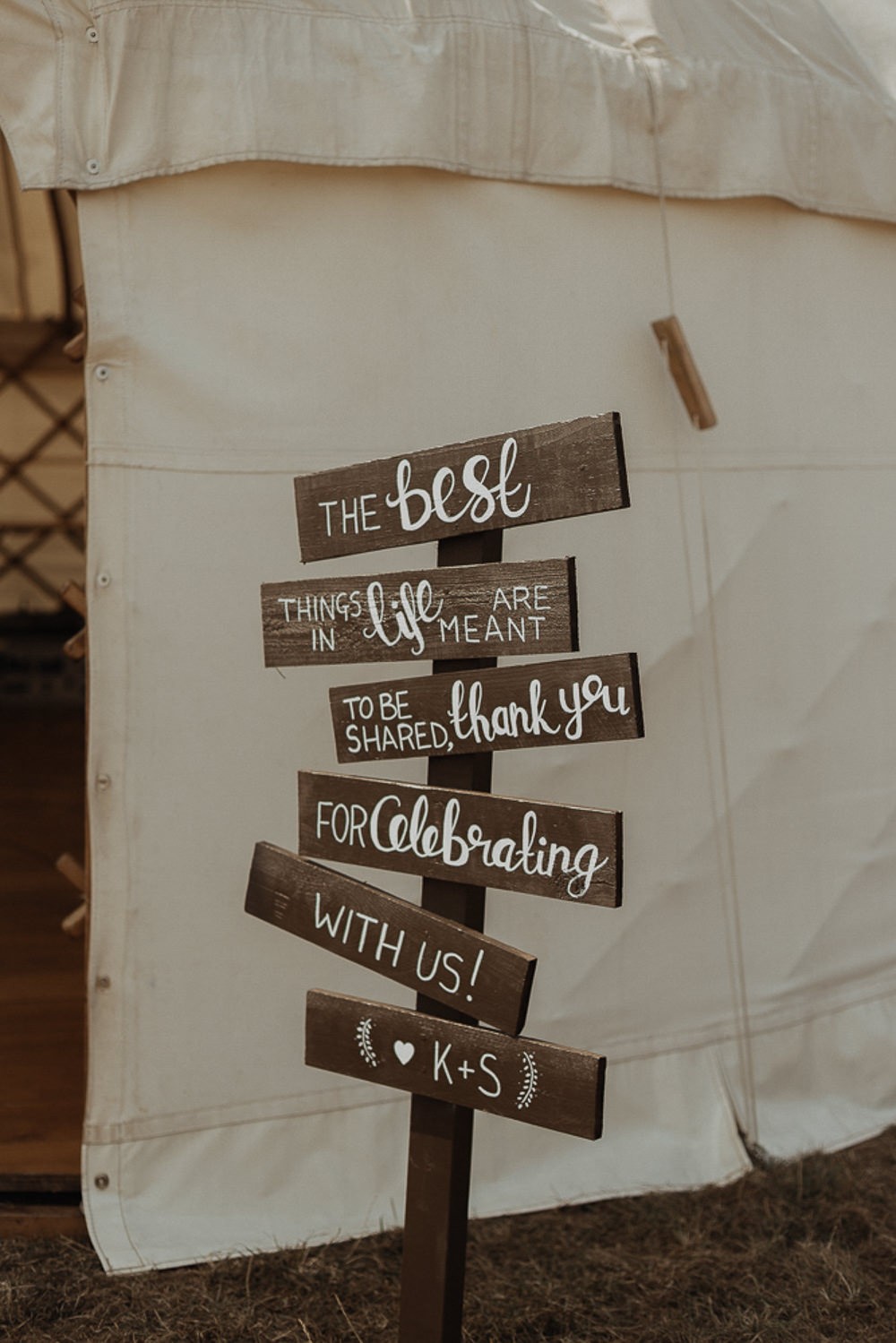 Rustic Riverside Yurt Wedding with Greenery & Wooden Signage