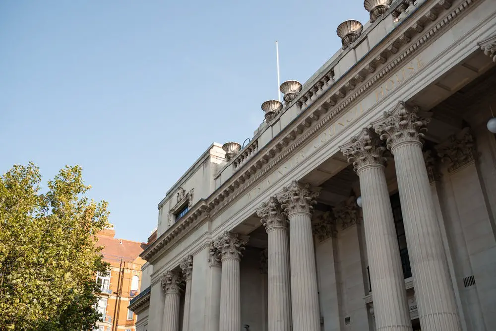 Fun Micro London Town Hall Wedding With a Gold Wedding Dress