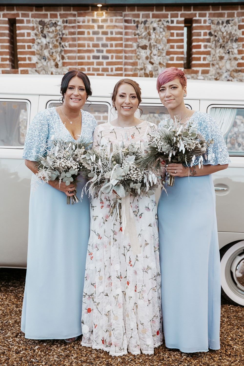 Silver & Blue Winter Wedding with Cat Theme & a Floral Dress