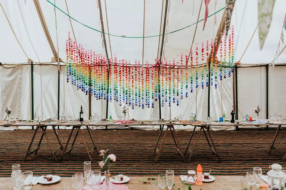 Relaxed Outdoor Wedding with 1000 Rainbow Origami Cranes